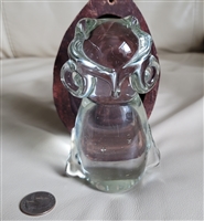 Solid clear art glass owl figurine paperweight hand sculpted with intended bubble inclusions desk accent preowned