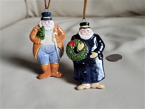 Vintage 1995 Schmid porcelain Santa Christmas ornaments set of two featuring hand painted detail