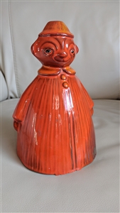 Vintage vented dish cover ceramic figure with distressed brick orange finish