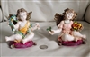 Colorful Italian Angels Spiritual home decor set of two figures with fruit baskets and spread wings
