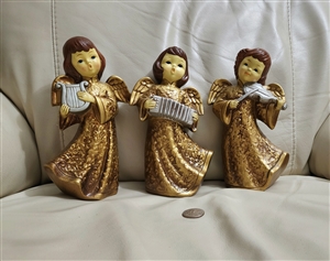 Vintage musicians Angels in gold color gown vintage standing display