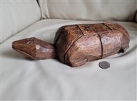 Antique hand carved solid wood turtle folk art sculpture showing deep patina and hand tool marks Antique hand carved solid wood turtle folk art sculpture showing deep patina and hand tool marks