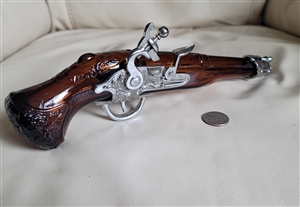 Avon FlintLock Pistol glass aftershave Bottle collectible aber glass with silver tone accents