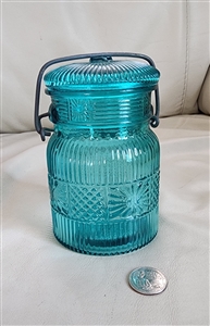 Avon blue glass jar with wire closure storage home and kitchen storage accessories in embossed design