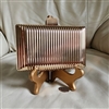 Elegant LULUS gold tone ribbed metal design evening clutch, shoulder bag