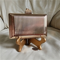 Elegant LULUS gold tone ribbed metal design evening clutch shoulder bag