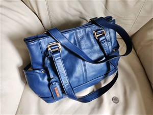 Tignanello blue leather multi compartment purse women handbag with multi compartment storage