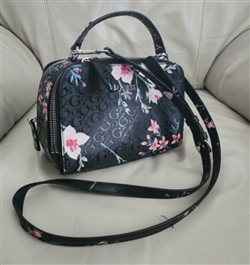 GUESS COSMO black purse floral trim handbag with long shoulder strap elegant accessory