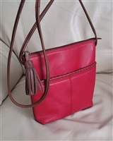ili New York leather crossbody shoulder purse red and brown colors zipped top large interior storage