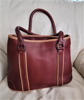 Vintage Latico NJ USA brown genuine leather Urban Influence tote two handle handbag purse preowned two tone textured leather with tan accents