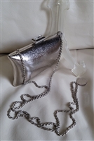La Regale silver tone metal case purse clutch minaudière swoosh design 2007