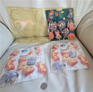 Set of 4 vintage 1995 Wilton Disney and Christmas plastic lollipop molds including Winnie the Pooh and Minnie Mouse