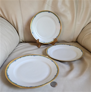 Antique JC Bavaria set of three hand-painted plates with blue floral garlands and gold rims