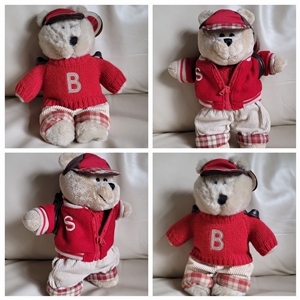Set of 2 official Starbucks Bearista 2002 and 2004 Back to School edition plush bears with red B and S collegiate sweaters and backpack with tags