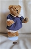 Boyds Mohair bears Megan Bearriman in blue and white dress stuffed bear on a stand