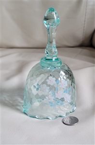 Aqua blue faceted glass bell floral design decor