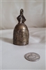Vintage cast brass bronze temple meditation bell with raised relief details and figural handle