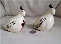 Vandenberg AFB Chumash Native American tribute pottery quail set hand painted vintage ceramic bird figurines preowned military historical folk art Vandenberg AFB Chumash Native American tribute pottery quail set hand painted vintage ceramic bird figurines preowned military historical folk art