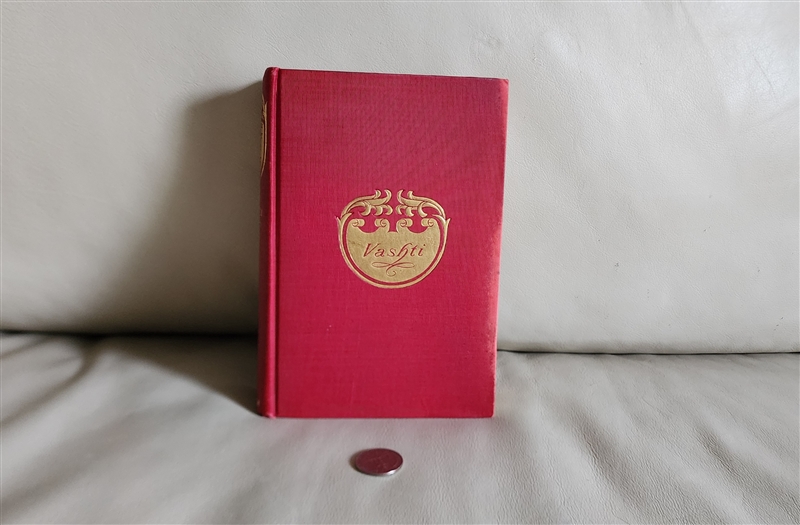preowned antique Victorian drama novel Vashti 1901 G W Dillingham edition red canvas cover with bright gold gilt decorations front and spine view