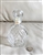 Clear vintage Italian glass cruet with optic swirl pattern and original stopper on a white background.