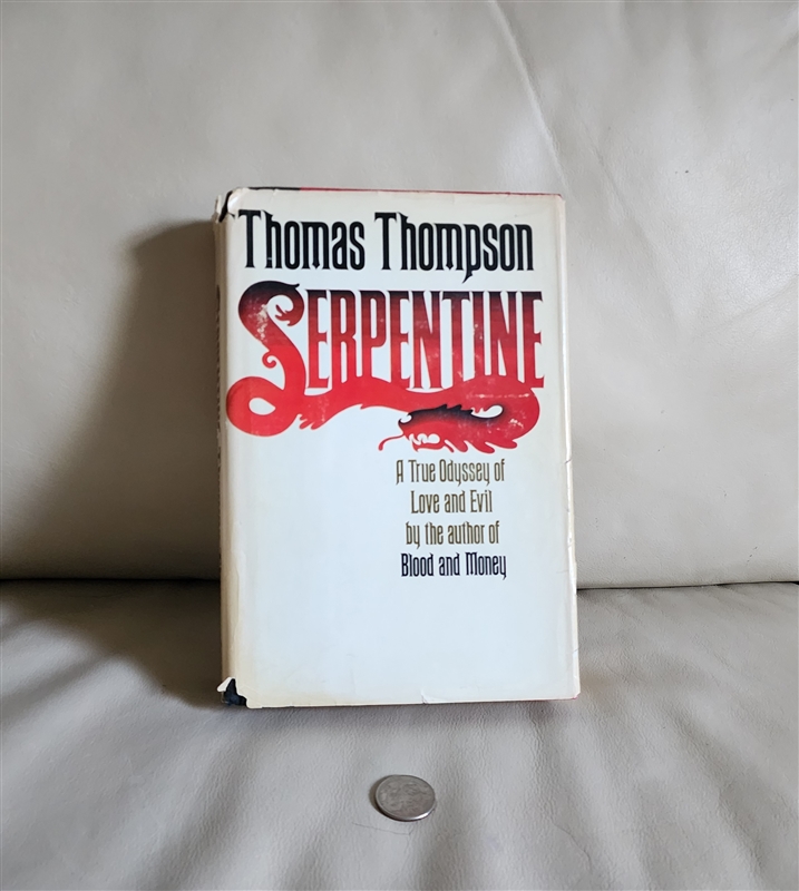 preowned vintage true crime novel Serpentine 1979 Thomas Thompson Doubleday first edition hardcover with dust jacket split layout view