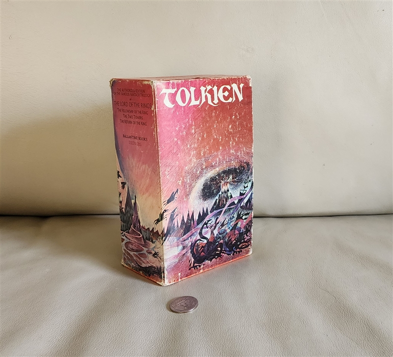 Tolkien Lord of the Rings Ballantine paperback 3 book box set with pink slipcase and Barbara Remington cover art