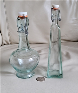Vintage design set of two clear glass bottles storage kitchen accessories and home decor