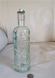 Vintage floral embossed aqua green bottle clear glass bottle home decor and storage