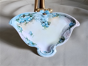 Hand painted porcelain serving tray in blue florals design dish