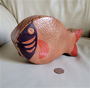 Leather wrapped brown hardcase fish money bank storage home decor life like design