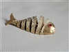 vintage 60s articulated fish brooch gold tone jewelry with red eye
