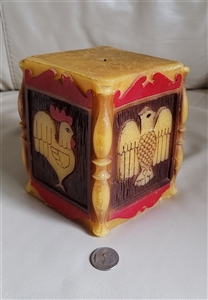 Large Vintage Wax Candle Rooster and Eagle Relief Carvings Large Vintage Wax Candle Rooster and Eagle Relief Carvings