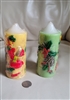 Vintage two Christmas Holidays Pillar candles collectible set of wax holiday season decorated candles
