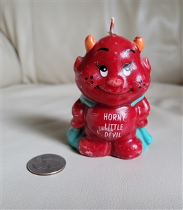 Vintage Horny Little Devil Wax Candle 4 Inch Tall Display