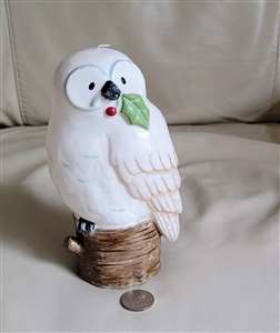 Large candle white Owl with Mistletoe decor