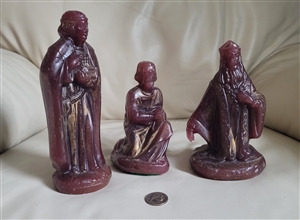 Vintage Nativity Wax Figures Joseph and 2 Kings in Brown