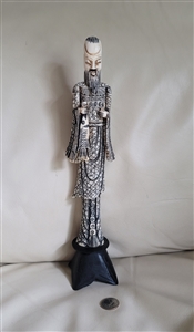 Hand carved bone fisherman scrimshaw art sculpture