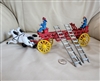 Cast iron fire wagon with firemen and accessories