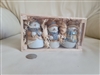 Vintage Pier 1 Imports 3 porcelain snowball snowman bells ornaments in rustic wooden crate box