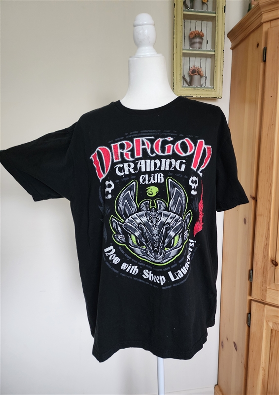 Universal Studios How to train your dragon tshirt sz L cotton black with multicolor application