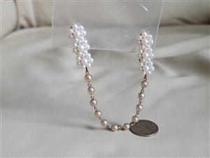 White and silver faux pearls sweater clip guard vintage collectible jewelry addition