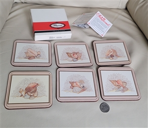 PIMPERNEL England six seashell coasters with box in pastel colors design