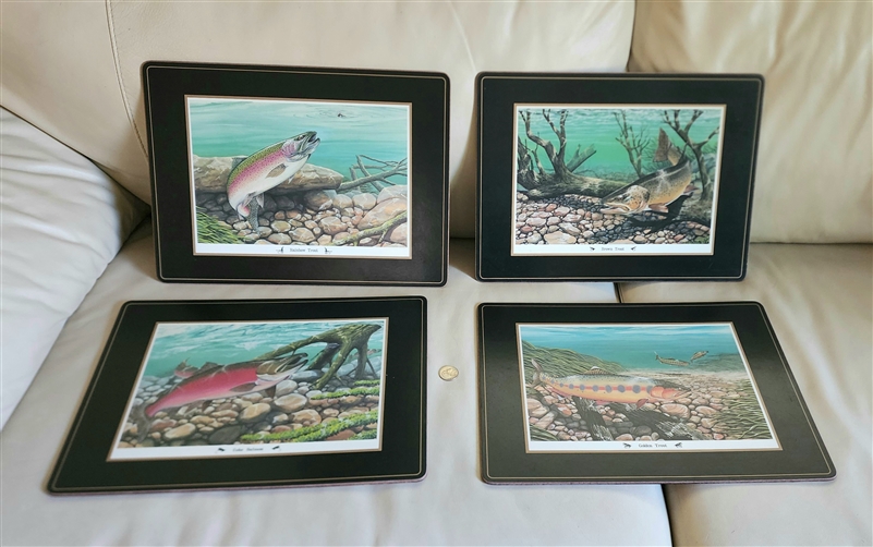 vintage geoff hager salmon and trout wildlife art placemats set of four