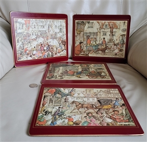 Lady Clare four placemats design by Anton Pieck preowned colorful people and architectural scenery