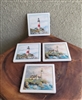 Ceramic lighthouses decorated Coasters set in colorful detailed design