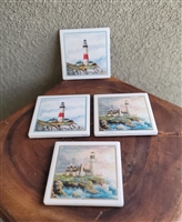 Ceramic lighthouses decorated Coasters set in colorful detailed design