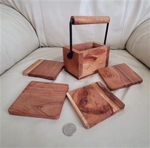 Handcrafted wooden set of 4 coaster box elegant decor