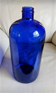 Huge Maryland Glass Company cobalt blue glass bottle measuring 13 inches tall for home decor and storage display