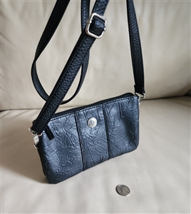 Stone Mountain modern women's black vegan leather 3 compartment crossbody shoulder bag front view