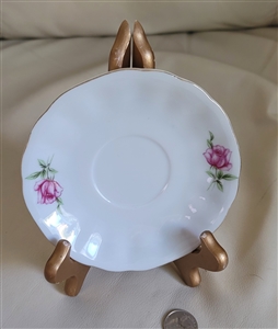 Preowned vintage Japanese porcelain saucer with rose flower decoration and gold-tone rim